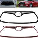Front Grill Grille Trim Molding Fit for Highlander 2020 2021 2022 2023, Glossy Black