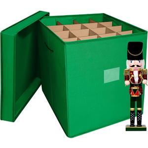Christmas Nutcracker and Figurine Collectible Storage Box, Fits 16 Holiday Ornaments, Stores Up to 16" Tall Ornaments, Holiday Decor Organizer with Dividers, Nutcracker not Included(Green)