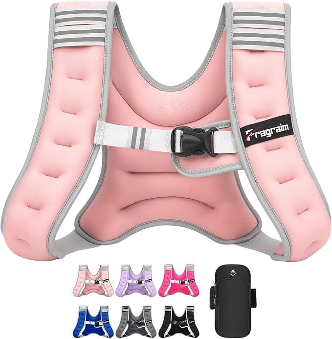 Fragraim Weighted Vest for Women Men - 8lb Weight Vest with Reflective Stripe, Detachable Phone Pouch, Ideal for Walking, Strength Training, Running, Workout, Cardio (Pink)