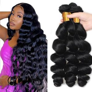 #1B Human Hair Bundles Loose Deep Wave Bundles 28 30 32 Inch Unprocessed Brazilian Virgin Hair Weave 3 Bundles Human Hair Extensions Natural Color Bundle 50 Grams Per Bundle