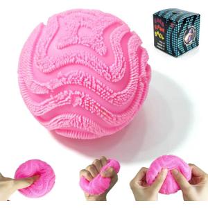 2 x Fuzzy Squeeze Ball, Soft Plush Squeeze Toy, Stretchy Sensory Stress Ball for Kids and Adults, Fun Desk Toy for Home School Office (Pink)