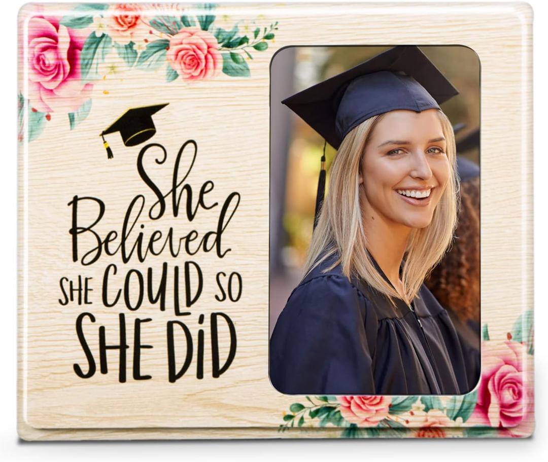 SICOHOME Inspirational Graduation Picture Frame - for Her 2025 Graduation Picture Frame Wooden Photo Frame for Her High School College Personalised Gifts for Her Him Seniors Personalised Gifts (Graduation-She did) SICOHOME Inspirational Graduation Picture Frame - for Her 2025 Graduation Picture Frame Wooden Photo Frame for Her High School College Personalised Gifts for Her Him Seniors Personalised Gifts (Graduation-She did)