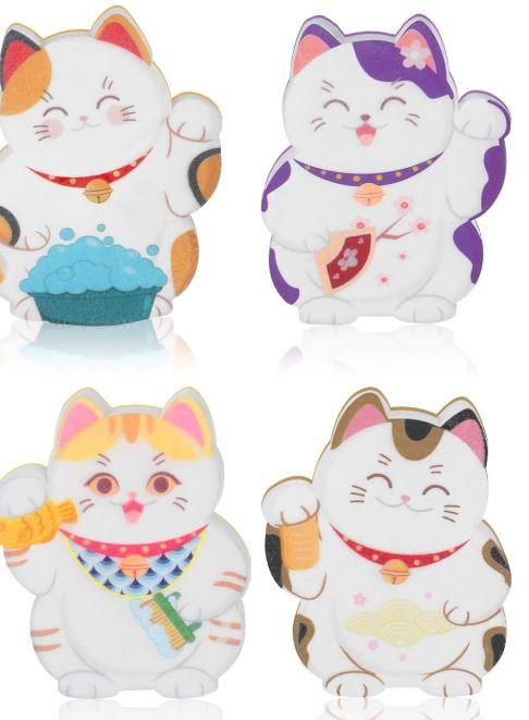 4 Pieces Cat Kitchen Sponges Lucky Cat Design Sponges Fun Non-Scratch Scrub for Washing Dishes Pots Pans and Household Cleaning Supplies for Kitchen Dishes Furniture Gifts
