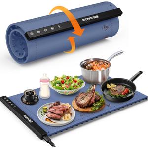 Warming Tray for Buffets, Parties & Family Meals  Rollable Silicone Heating Mat with 6 Adjustable Temperature Settings, Portable Food Warmer Plate for Sabbath, Holiday Dinners & Events (Blue Nova)