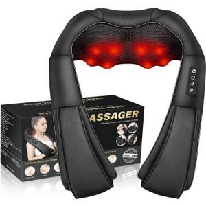 Shiatsu Neck Massager, Electric Neck and Back Massager with Heat, 3D Kneading Massage Pillow for Back, Shoulder, Muscle Pain Relief, Office & Home & Car Use, Fits for Parents (Black-button)