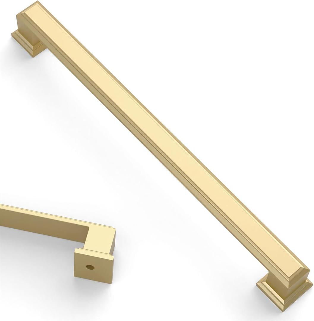 Asidrama 10 Pack 7.5 Inch(192mm) Brushed Gold Kitchen Cabinet Handles Gold Cabinet Pulls Kitchen Cabinet Hardware for Cupboard Drawer Pulls (7.5" Hole Center192mm)