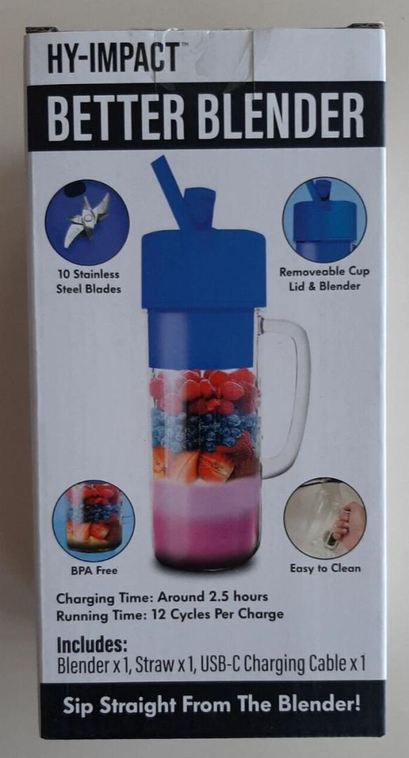 Hy-Impact Better Blender 16 Oz Cordless USB Rechargeable Turbo Power
