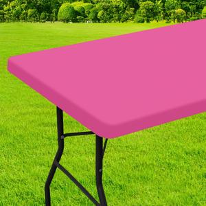 homing Rectangle Table Cloth Cover, Waterproof Polyester Elastic Fitted Tablecloth, Fits for 8 Foot Folding Tables, Washable Table Protector for Picnic, Camping, Outdoor (Rose Pink, 30" x 96")