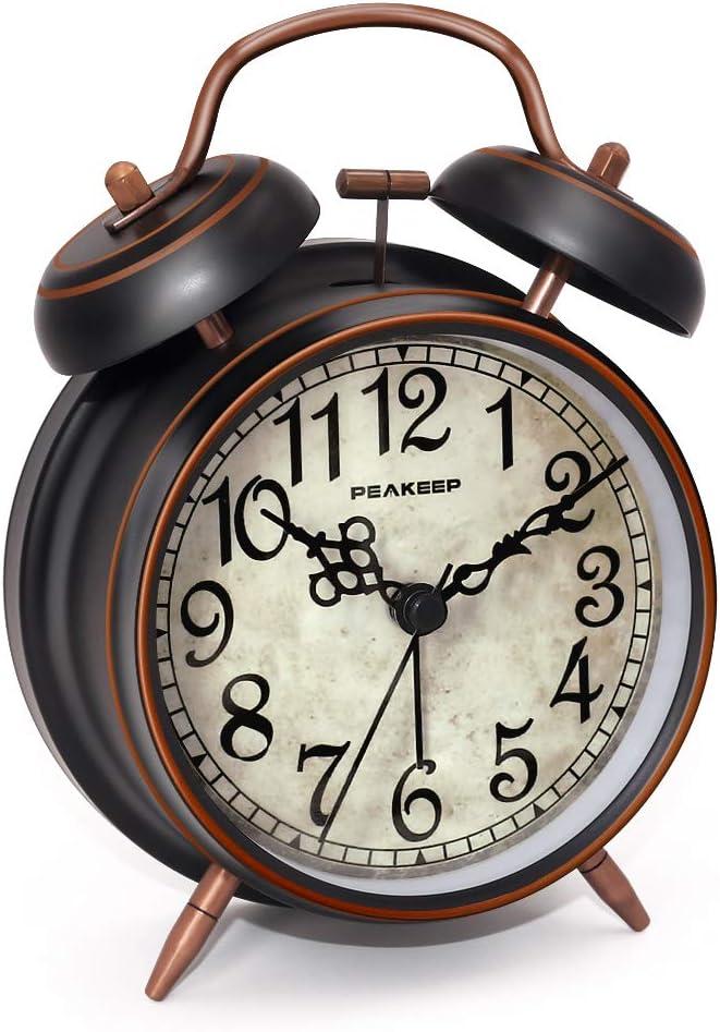 Peakeep Retro 4.5 inches Battery Operated Twin Bell Loud Alarm Clock (Black with Arabic)