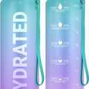 Sahara Sailor Water Bottle 32oz, Durable and Leakproof Water Bottles Motivational with Time Marker, Tritan, BPA Free, Wide Mouth with Easy Clean Brush for Gym, Travel, Home, School, Office (1 Bottle) (33.8 Ounces, Galaxy Magic)