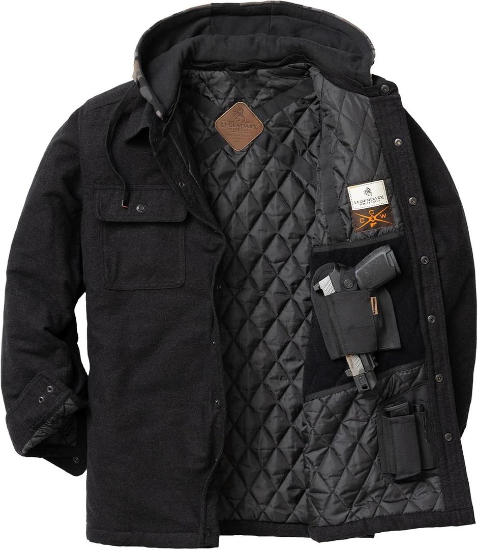 Legendary Whitetails mens Concealed Carry Maplewood Hooded Shirt Jacket (Large, Black Heather)
