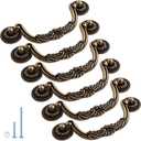 6PCS Antique Bronze Drop Bail Pulls,Vintage Carved Cabinet Pulls Handles,5.0" Hole Centers Retro Drawer Knobs,Texture on Handle for Drawer Dresser Closet with Screws (Large 5" Hole Centers)