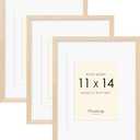 11x14 Picture Frames Matted for 8x10 and 6x8 Picture, Set of 3 Solid Wood Picture Frame with Tempered Real Glass, Wall Gallery Frame Set for Tabletop or Wall Mounting Display (3 Pack of Oak)