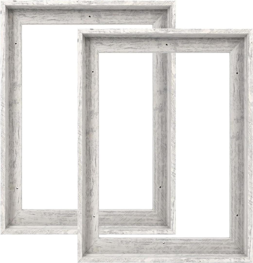 Canvas Floater Frame for 9x12 Oil Paintings, 2 Pack 0.9” Deep Floating Frames for Art Prints Artwork Landscape Portrait, Gallery Wall Decor Artist Designer Exhibition (Distressed White)