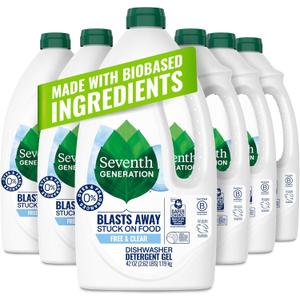 Seventh Generation Free & Clear Dishwasher Detergent Gel, 42 oz, 6 Pack, Targets Grease & Stuck-On Food For A Streak-Free Finish, Fragrance Free