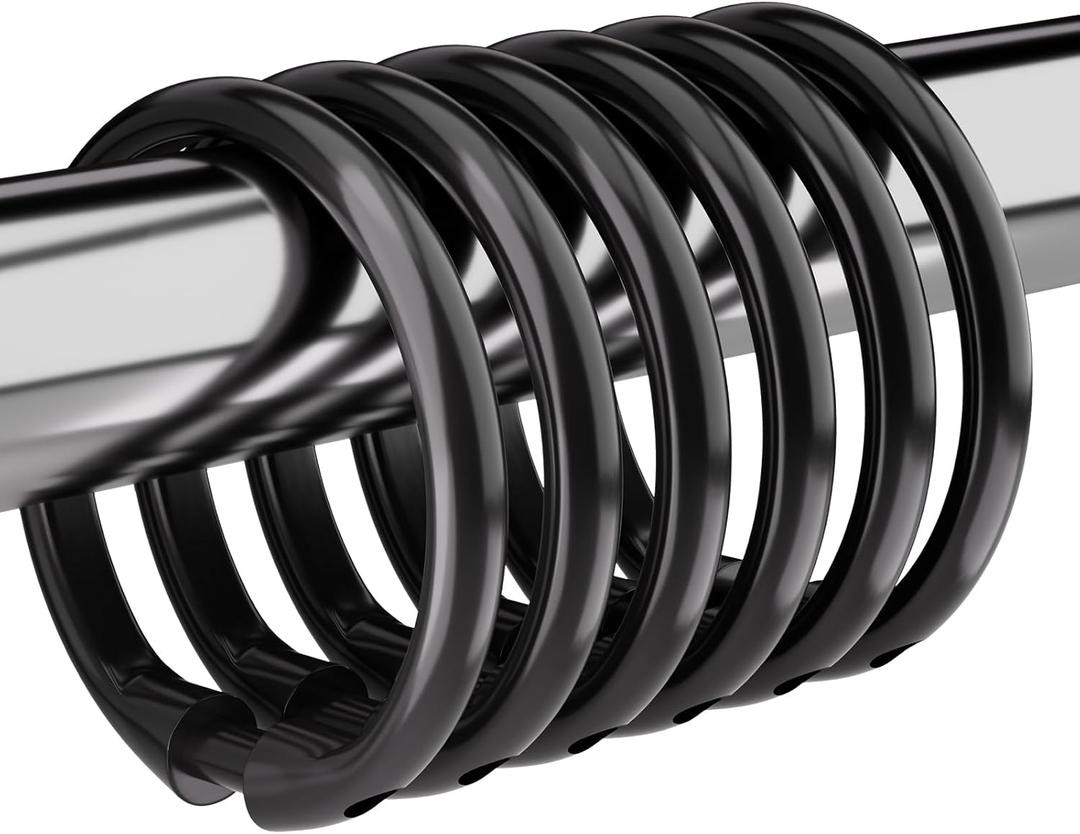 Amazer Black Shower Curtain Hooks Rings, 12 Pcs Shower Curtain Rings, O Shape Plastic Shower Curtain Hooks for Bathroom Shower Rod, Easy to Snap Closure, Black Shower Hooks for Shower Curtain