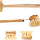 ECOLULU Natural Bamboo Dish Brush & Wood Bottle Brush for Wide Mouth Bottles, Cups and Jars, 2 Replacement Heads included (3 units total) Biodegradable, Eco Friendly Products