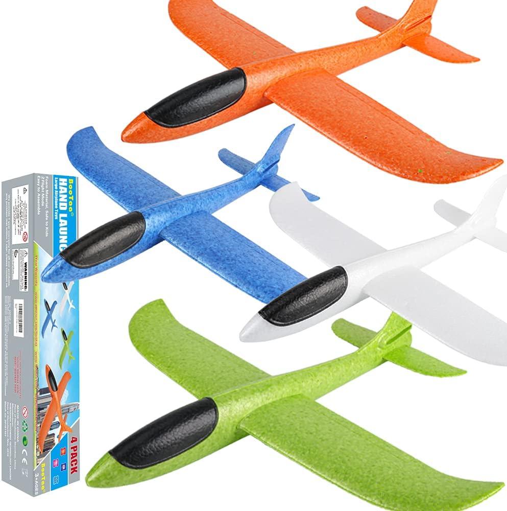 BooTaa 4 Pack Airplane/Flying Toys, 17.5" Large Throwing Foam Plane/Gliders, 2 Flight Mode, Birthday Gifts for Girls Kids 3-12 Year Old Boys,Outdoor Sport Game Toys