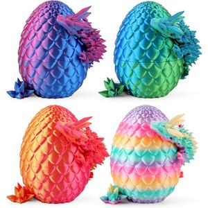  3D Printed Dragon Eggs, Mystery Crystal Dragon Egg for Easter Basket Stuffers, Unique Easter Toys & Decor, Fantasy Tabletop Decor for Kids & Collectors (4 Pack)