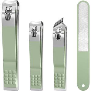 Nail Clipper Set, 4 PCS Ultra Sharp Nail Clippers for Men, Women, Adults Toenail Fingernail Clippers, Stainless Steel Nail Cutter & File, Green