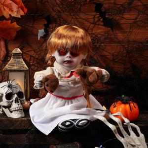 Girl Halloween Animatronic Ghost Creepy Haunted Doll, Sound Activated, Scary Sound, Hand Movements, Battery Operated, Haunted House Props, Halloween Party Decor