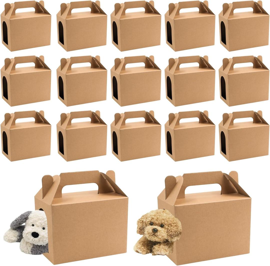 24 PCS Adopt a Puppy Favors Boxes with Windows, Foldable Kraft Paper Candy Gift Boxes Decorations for Gift Giving, Dog Birthday Party Favors, 5.5 x 3.5 x 3.5 Inch (Dolls Not Included)