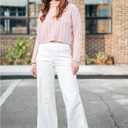 GRAPENT Pull On Womens Jeans Baggy Stretchy High Waisted Denim Wide Leg Trouser Pants Trendy Front Seam 90s Loose Jean (White, S)