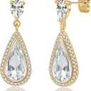 EVEVIC Austrian Crystal Halo Teardrop Dangle Drop Earrings for Women 14K Gold Plated Jewelry Gifts
