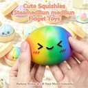 2PCS Rainbow Dumpling Squishies Toys with Food Steamer,Sparkly Squeeze Dough Fidget Sensory Stress Balls,Hand Desk Toys for Stress Relief Squishies Dumpling Gifts,Rainbow&Clear
