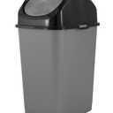 Superio Trash Can with Swing Top Lid 9 Gallon, Grey and Black Slim Waste Bin Durable Plastic 37 Qt Fit Small Spaces, Office, Bathroom, Under