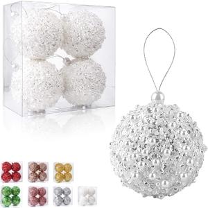 4.25" Christmas Ball Ornaments 4pc Set White Shatterproof Christmas Decorations Tree Balls for Xmas Trees Wedding Party Holiday Decorations Tabletop Small Trees Decoration (White)