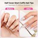 UNA GELLA Short Coffin Fake Nails 504Pcs Half Cover Matte Nail Tips Extra Short Coffin Gel Nail Tips No C Curve Pre-buff No Need File Salon Quality Nail Extension DIY Nail Art Salon 12 Sizes