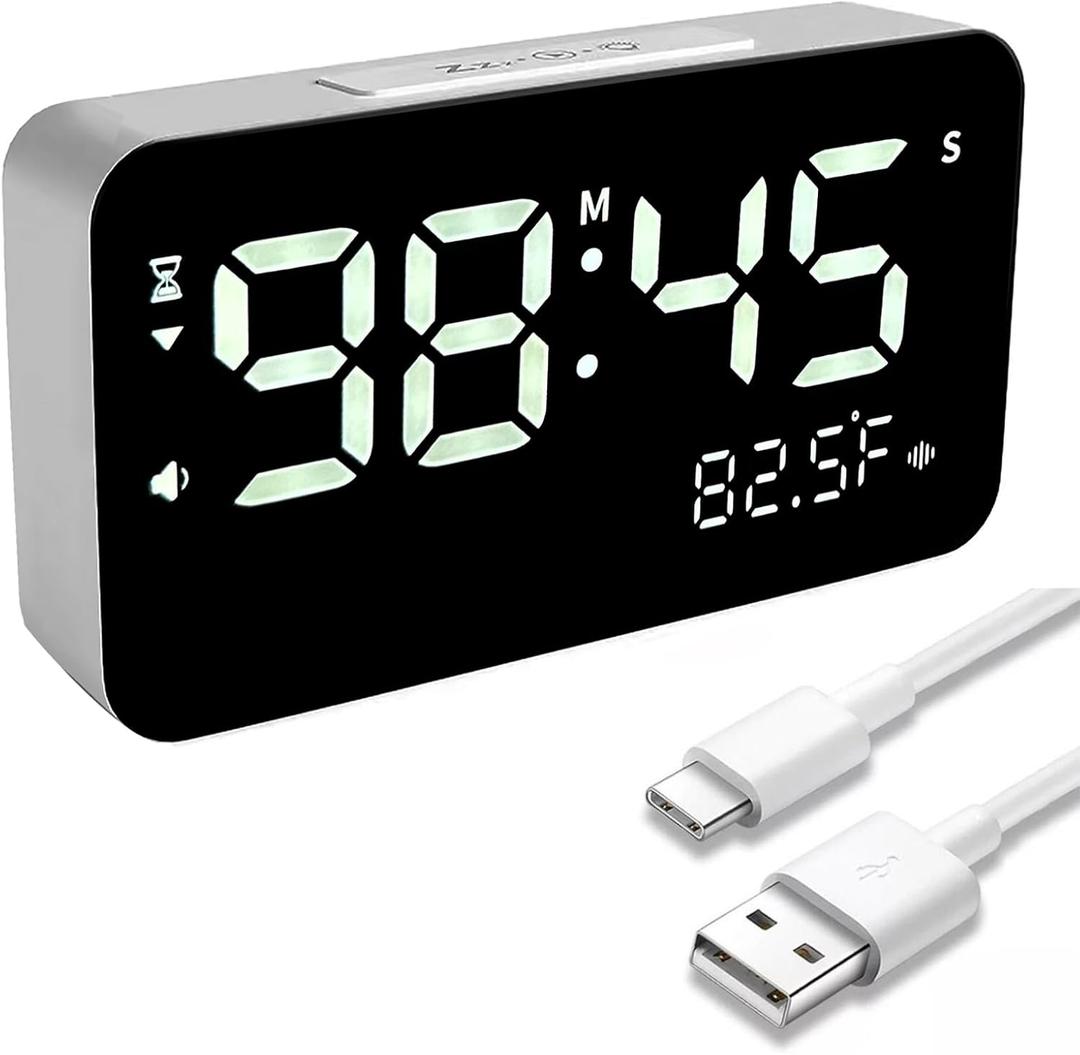 Rohome Talking Alarm Clock and Countdown Timer, Hourly Chime for Visually Impaired Elderly Seniors Blind, Battery Operated, Snooze, Temperature, Vibration, Rechargeable, 99 Minutes Led Count down Timing
