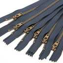 Leekayer 8 Inch Brass Zipper 3# Jeans Zipper Closed End Zipper for Boots Bags Backpack Sewing Zipper 8" Bulk 6pcs (Navy-Brass)