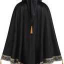 Adult Medieval Witch Hooded Cloak Women Man Renaissance Black Witchs Cape with Hood Halloween Cosplay (Black)