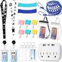 Tenceur 18 Pcs Cruise Essentials Power Strip 6 Hook 2 Card Lanyard 4 Luggage Tag 2 Phone Bag 1 Clothesline 2 Towel Band (White, Black)