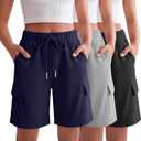 3 Pack Girls' Cargo Bermuda Shorts | Knee Length Sweatshorts, Loose, Summer, Athletic, Baggy, Elastic Waist, Daily, Hiking, Running, School, 4 pockets, 5-14 Years