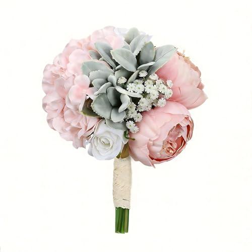 DIYDOFUN Dusty Pink Pre-Made Bridesmaids Bouquets - 7 inch Small Rustic Aritificial Flower Bouquet for Wedding Marriage Proposal Decor