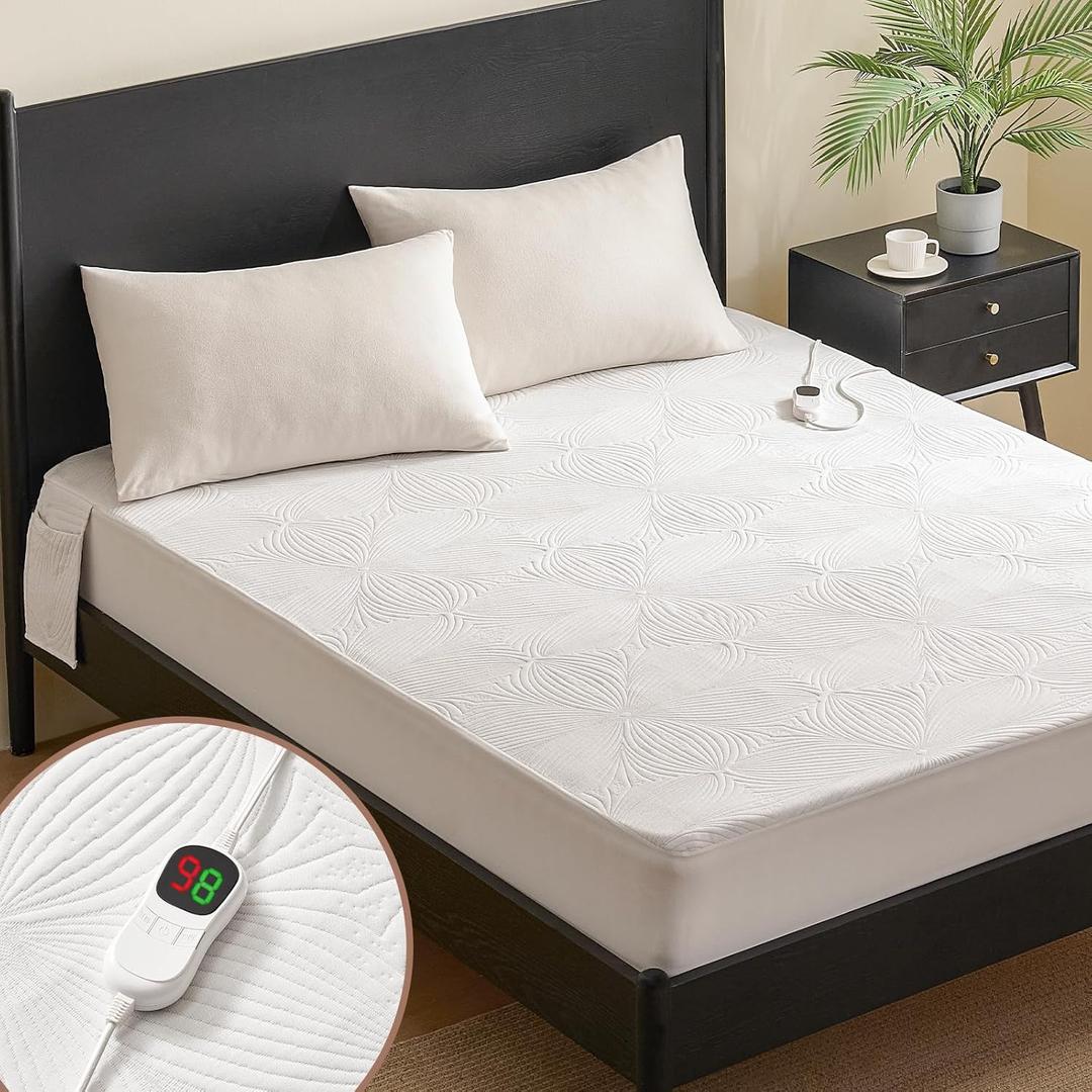 Homemate Heated Mattress Pad Twin Size - 3D Knitted Jacquard Electric Mattress Pad Twin Bed Warmer with Dual Controller, 10 Heated Setting - Auto Off 8 Hours, Fit Up to 30 Inch, 75"x39"
