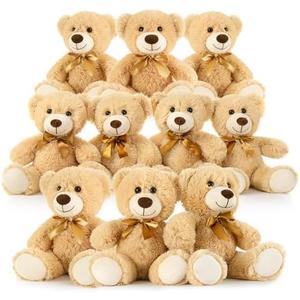 Tezituor Teddy Bears Stuffed Animals Bulk 10 Packs, 14 Inch Small Bears Plush for Baby Shower Cute Stuffed Bears Gift for Kids on Christmas, Birthday, Valentines, Light Brown