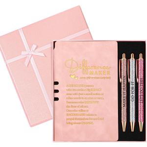 Thenshop 5 Pcs Employee Appreciation Gift Journal with Pen Difference Maker Inspirational Leather Notebook 3 Ballpoint Pens Box Thank You Gift for Coworker Teacher Volunteer Social Worker(Pink)