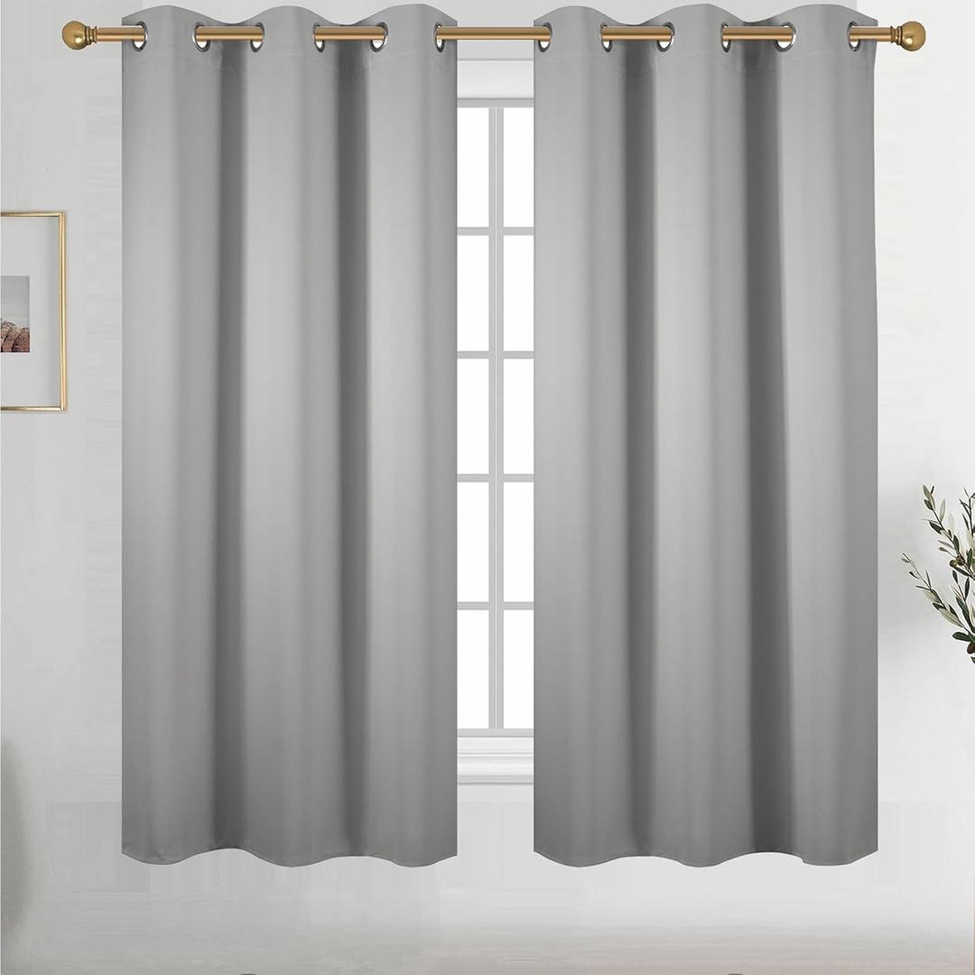 Diraysid Light Grey Grommet Blackout Curtains for Bedroom Thermal Insulated Room Darkening Curtains Drapes, 42 x 72 inch, 2 Panels
