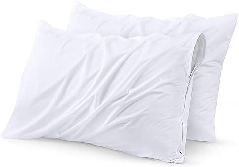 Utopia Bedding Waterproof Pillow Protectors Zippered Queen Size (2 Pack, White), Zippered Pillowcases, Bed Bug Proof Pillow Encasement Covers 20 x 28 Inches