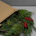 Prelit & Timer - 6FT Christmas Garland with Lights, Real Touch Norfolk Pine Garland Green Cedar Garlands Pine Needle Cypress Leaves Pinecone Red Berries Lighted Garland for Fireplace Table Xmas Decor