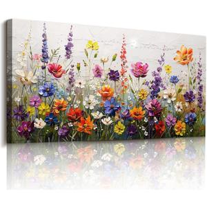 imjiayu Colorful Wildflower Canvas Wall Art, Abstract Floral Meadow Print, 40"L x 20"W