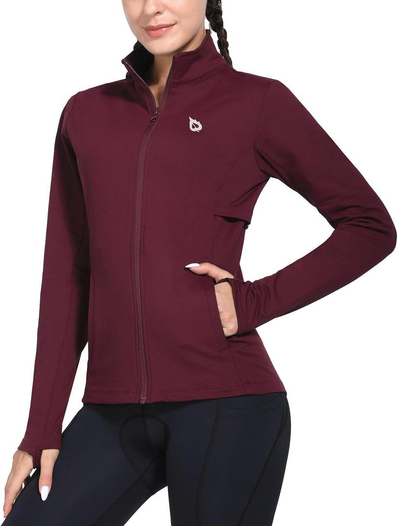 Baleaf Women's Fleece Running Jacket Water Resistant Full Zip Winter Cold Weather Gear Thermal Cycling Workout Jackets (Medium, Wine Red)