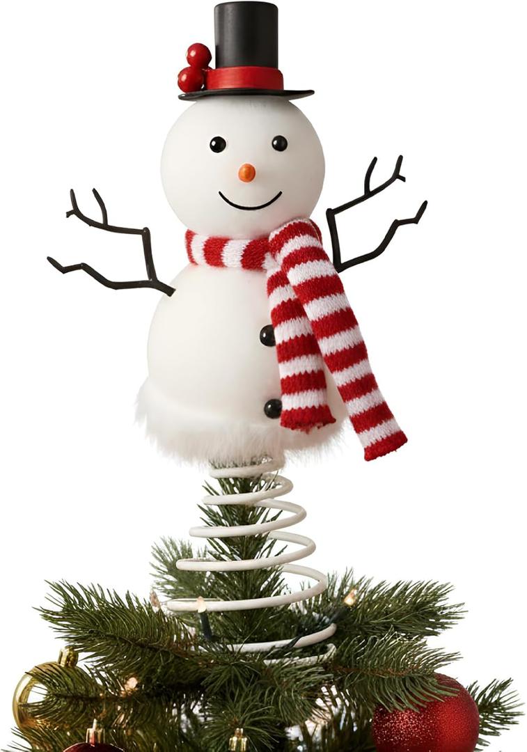 Soulchen Christmas Snowman Tree Toppers Flocked Spring Bottom Snowman Decoration for Christmas Tree Toppers Table Decorations