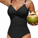 Daci Women's One Piece Swimsuit Tummy Control Bathing Suit Gold Metal Full Coverage Slimming Swimwear 2025 (X-Large, Black)