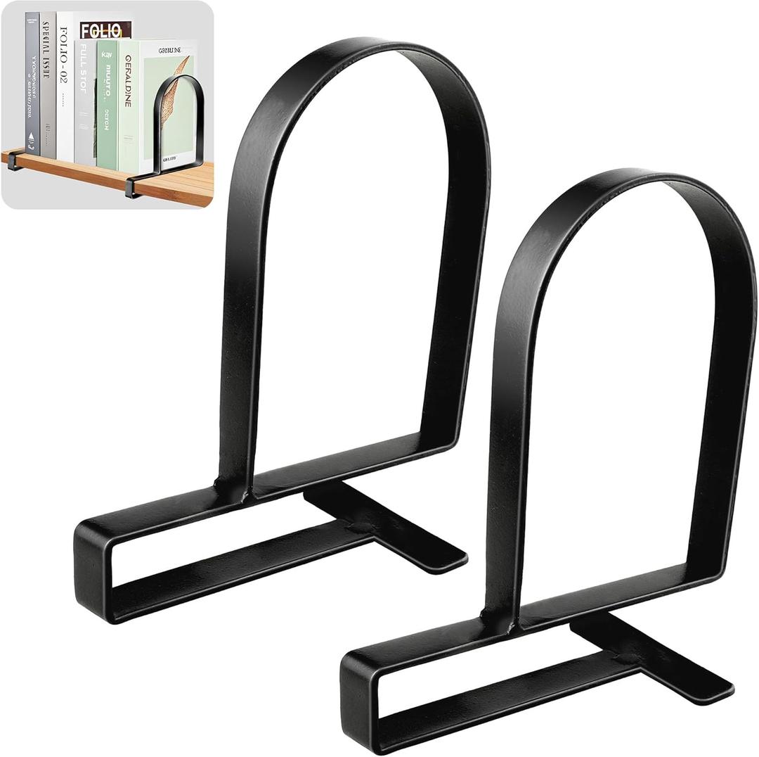 Book Ends for Shelves: Black Metal Book Ends, Heavy Duty Bookend Supports for Shelves, Non-Skid Book Organizer for Home Office School Supplies