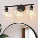 Bathroom Light Fixtures Over Mirror 3-Lights Bathroom Vanity Light with Clear Globe Glass Shade 22 inch Modern Black Vanity Lights Wall Sconce Lighting for Bath